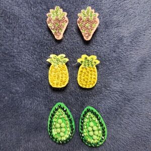 Colorful Fruit-Themed Velvet &crystal Earrings Set